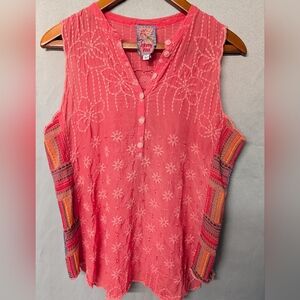 Johnny Was Coral Sleeveless Embroidered Tank Top Size XS